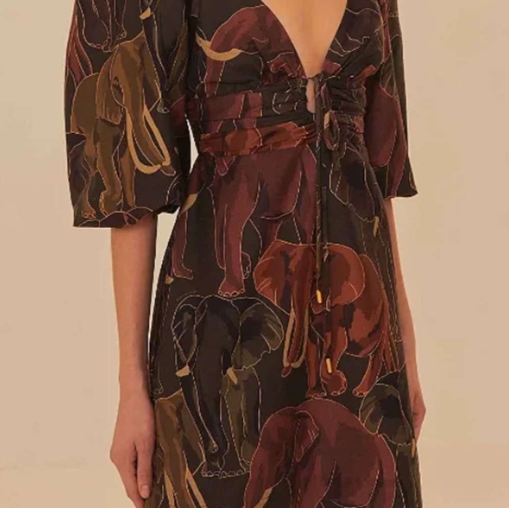 FARM Rio Brown Elephants Mini Dress – Fun & Flirty Statement Piece